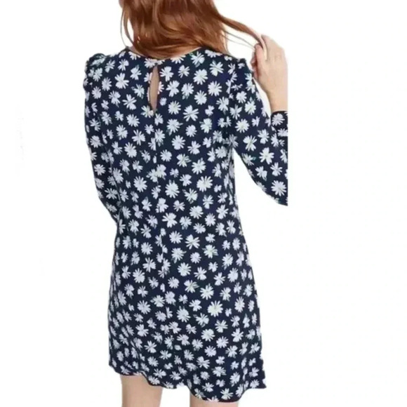 Old Navy Ponte Knit Shift Dress Long Sleeve Navy Daisies Size Small - Picture 2 of 8